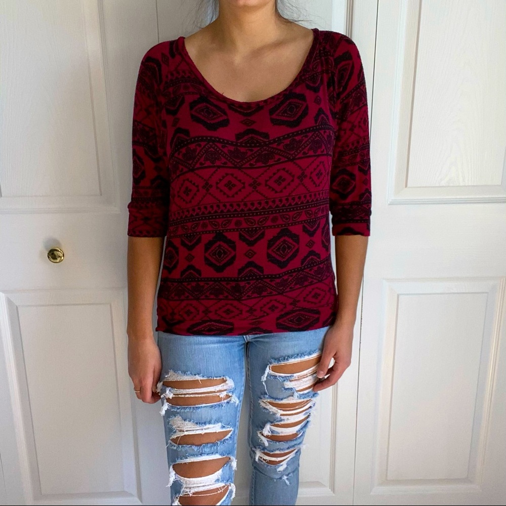 Charlotte Russe Long Sleeve Aztec Top Size: XS